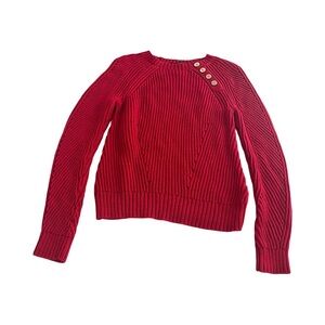 Lauren Ralph Lauren Women's red Chunky Knit Sweater Sz Petite Small Gold Buttons